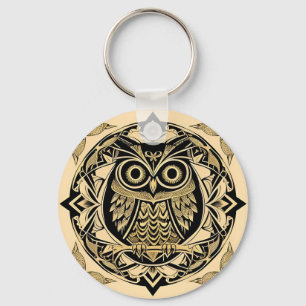 Golden Ornamental Owl with Decorative Design Keychain