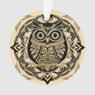 Golden Ornamental Owl with Decorative Design Ornament