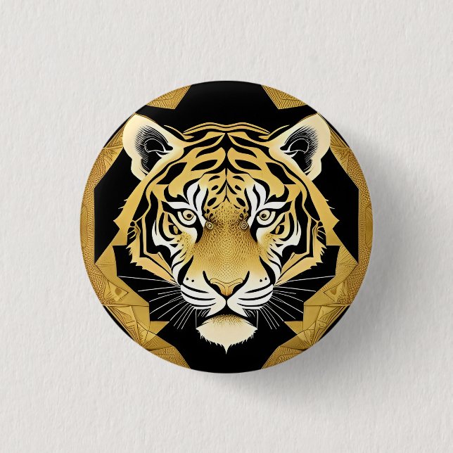 Golden Ornamental Tiger Artwork Button (Front)