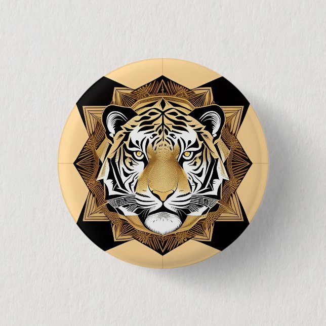 Golden Ornamental Tiger Artwork Button (Front)