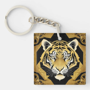 Golden Ornamental Tiger Artwork Keychain