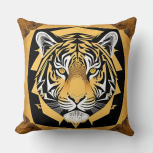 Golden Ornamental Tiger Artwork Throw Pillow