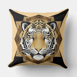 Golden Ornamental Tiger Artwork Throw Pillow
