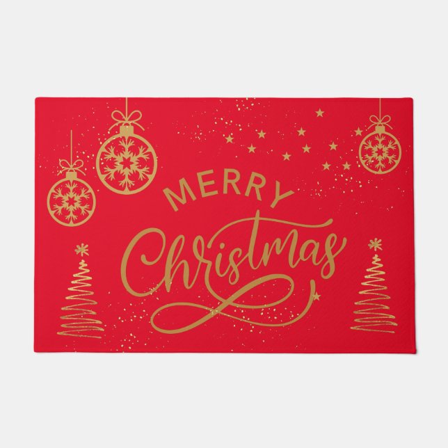 Golden ornaments and trees Christmas luxury red    Doormat (Front)