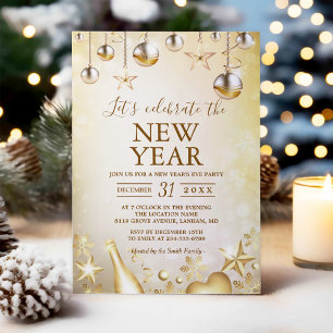 Golden Ornaments Celebrate the New Year's Party Invitation