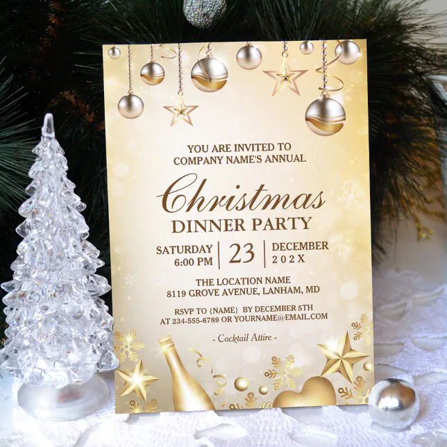 Golden Ornaments Christmas Corporate Holiday Party Invitation
