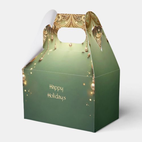 Golden Ornaments Festive Green Favor Box