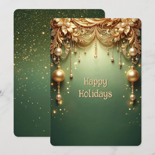 Golden Ornaments Festive Green Holiday Card