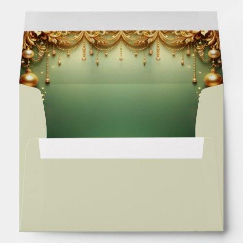 Golden Ornaments Festive Green Holiday Envelope
