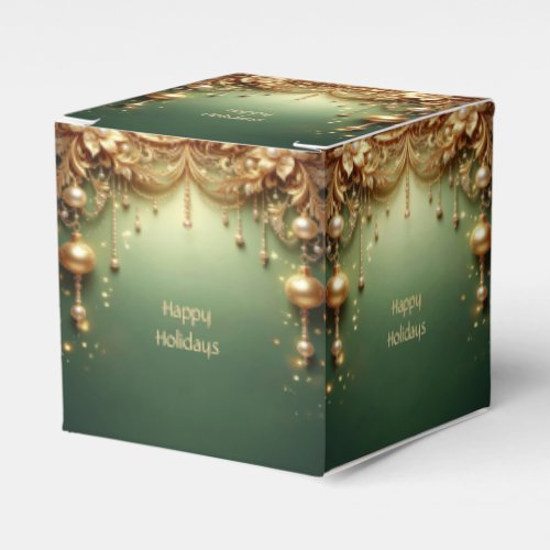 Golden Ornaments Festive Green Holiday Favor Box