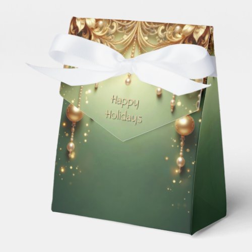 Golden Ornaments Festive Green Holiday Favor Box