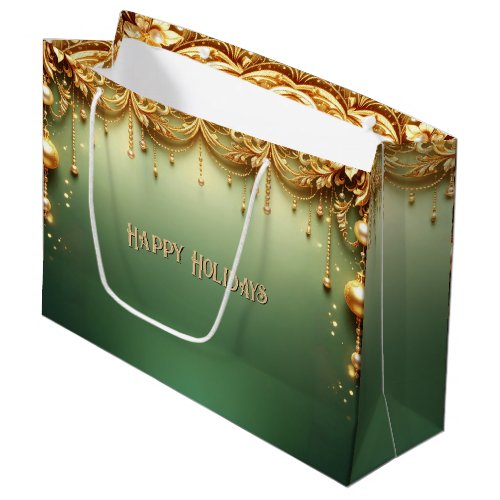 Golden Ornaments Festive Green Holiday Gift Bag