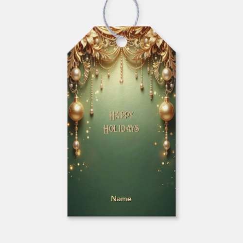 Golden Ornaments Festive Green Holiday Gift Tag