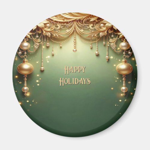 Golden Ornaments Festive Green Holiday Magnet