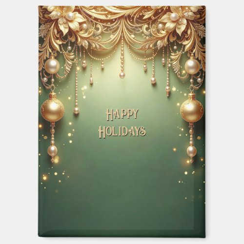 Golden Ornaments Festive Green Holiday Magnet
