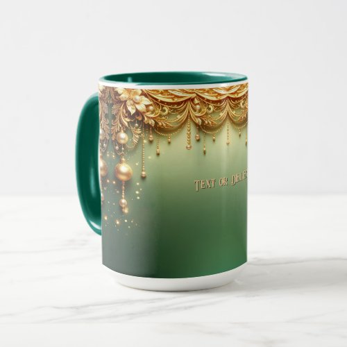 Golden Ornaments Festive Green Holiday Mug