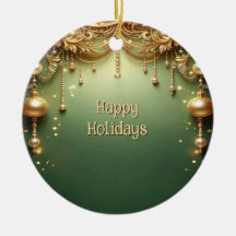 Golden Ornaments Festive Green Holiday Ornament
