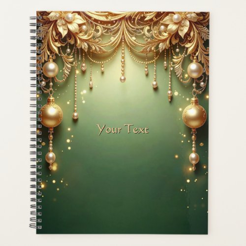 Golden Ornaments Festive Green Holiday Planner