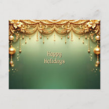 Golden Ornaments Festive Green Holiday Postcard
