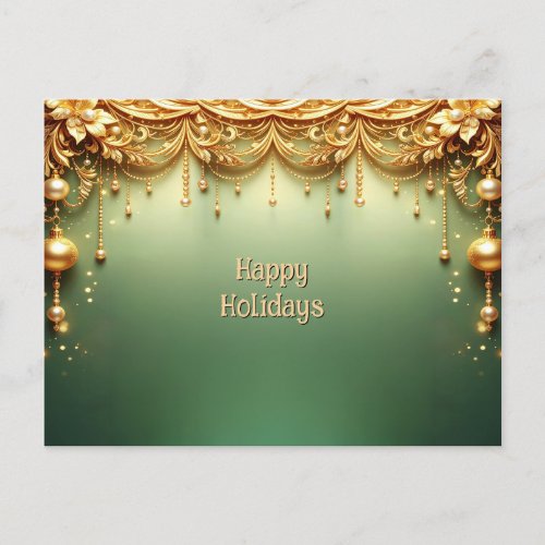 Golden Ornaments Festive Green Holiday Postcard