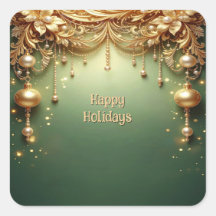 Golden Ornaments Festive Green Holiday Sticker
