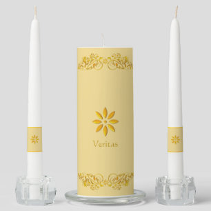 Golden ornaments, flowers & calligraphy unity candle set