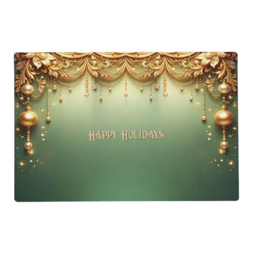 Golden Ornaments Holiday Paper Placemat