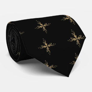 Golden ornaments on black background neck tie