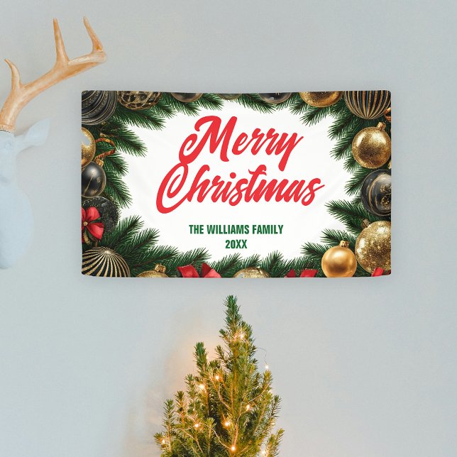 Golden Ornaments Pine Branches Elegant Christmas Banner (Creator Uploaded)
