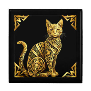 Golden Ornate Cat Illustration Gift Box