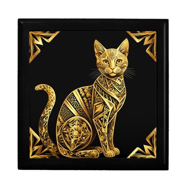 Golden Ornate Cat Illustration Gift Box (Front)