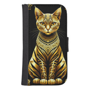 Golden Ornate Cat Illustration Galaxy S4 Wallet Case
