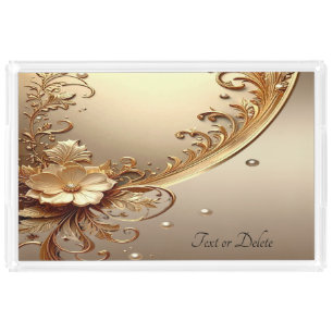 Golden Ornate Floral Acrylic Vanity Tray