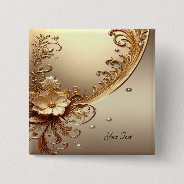 Golden Ornate Floral Button (Front)