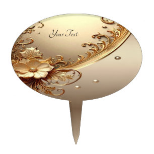 Golden Ornate Floral Cake Topper