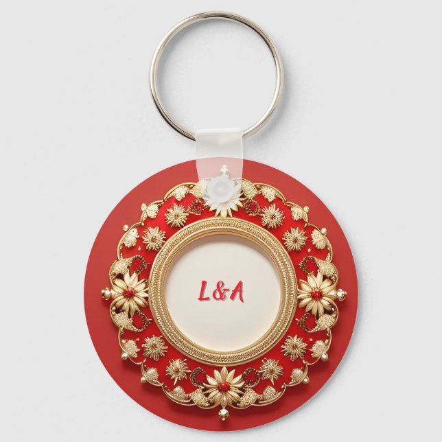 Golden Ornate Floral Circle Design Keychain (Front)