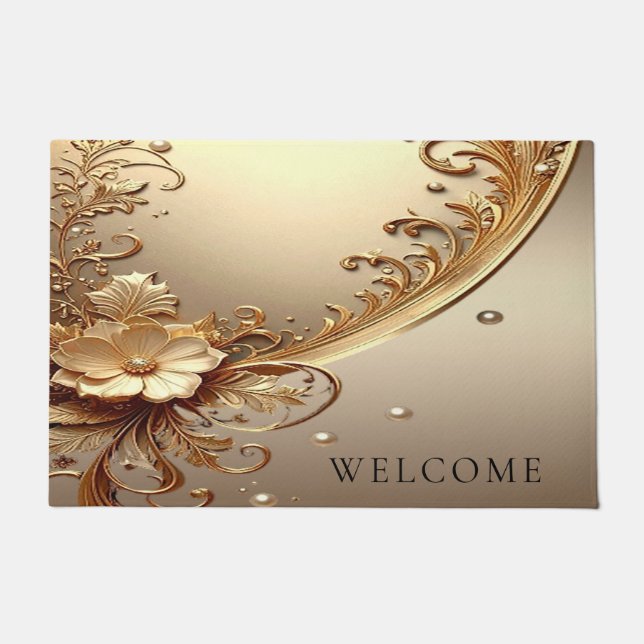 Golden Ornate Floral Doormat (Front)
