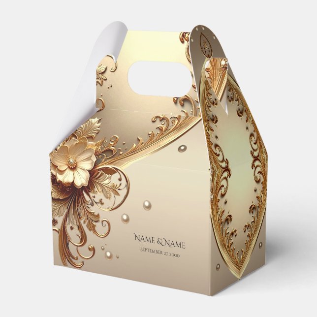 Golden Ornate Floral Favor Box (Front Side)