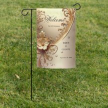 Golden Ornate Floral Garden Flag