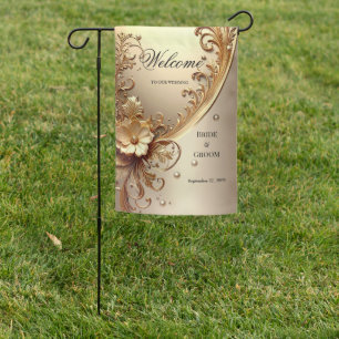 Golden Ornate Floral Garden Flag