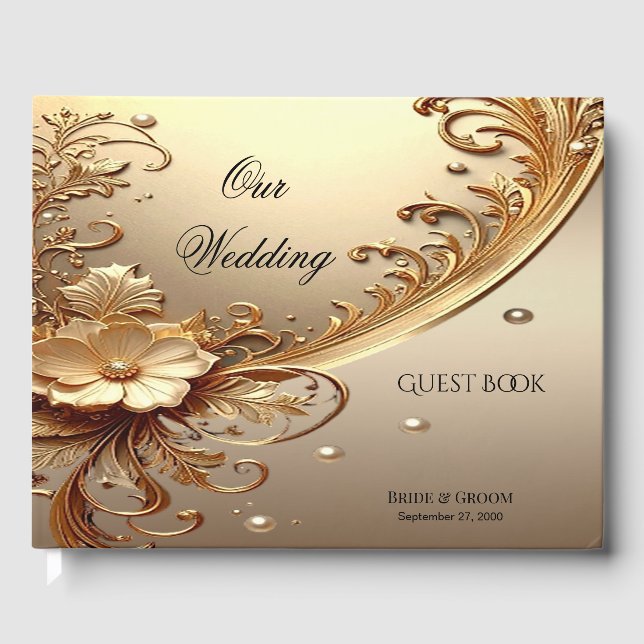 Golden Ornate Floral Guest Book (Front)