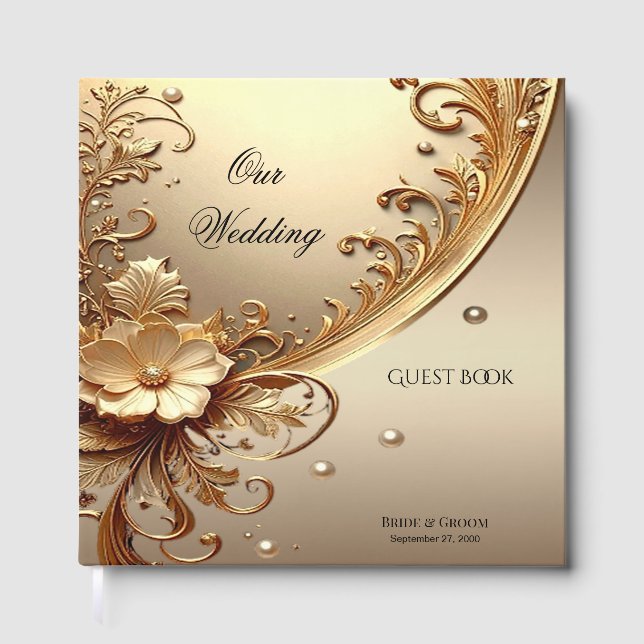 Golden Ornate Floral Guest Book (Front)