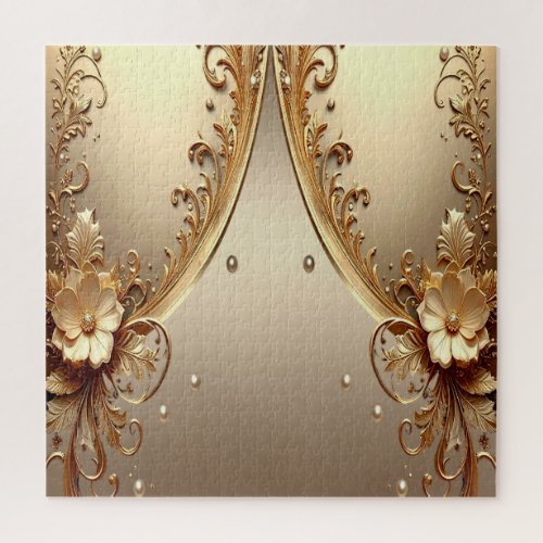 Golden Ornate Floral Jigsaw Puzzle