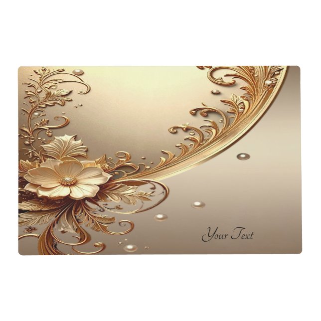 Golden Ornate Floral Laminated Placemat (Front)