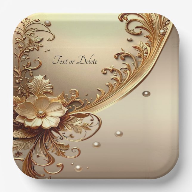 Golden Ornate Floral Paper Plate (Front)