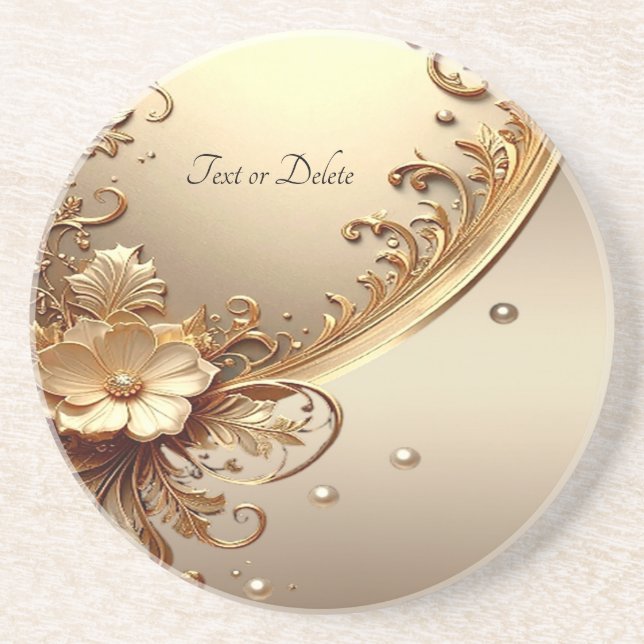 Golden Ornate Floral Sandstone Coaster (Front)