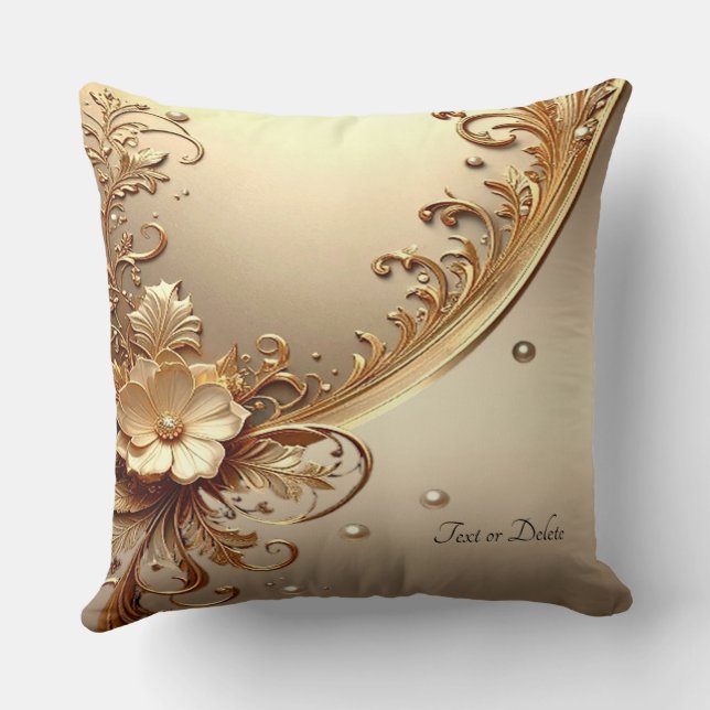 Golden Ornate Floral Throw Pillow (Back)