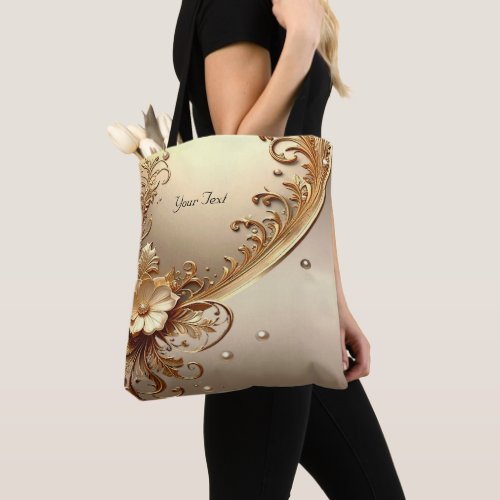 Golden Ornate Floral Tote Bag