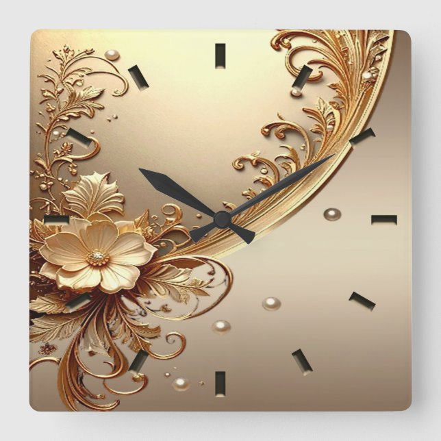Golden Ornate Floral Wall Clock (Front)