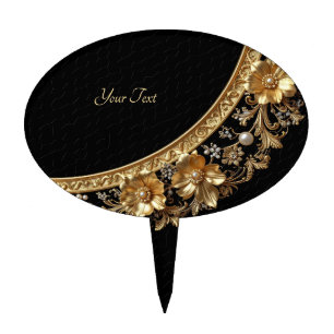 Golden Ornate Flowers Cake Topper